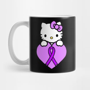 Cartoon cat awareness ribbon (Purple) Mug